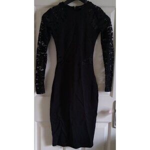 French Connection Viven Bodycon Black Semi Sheer Lace Stretch Dress Size 0